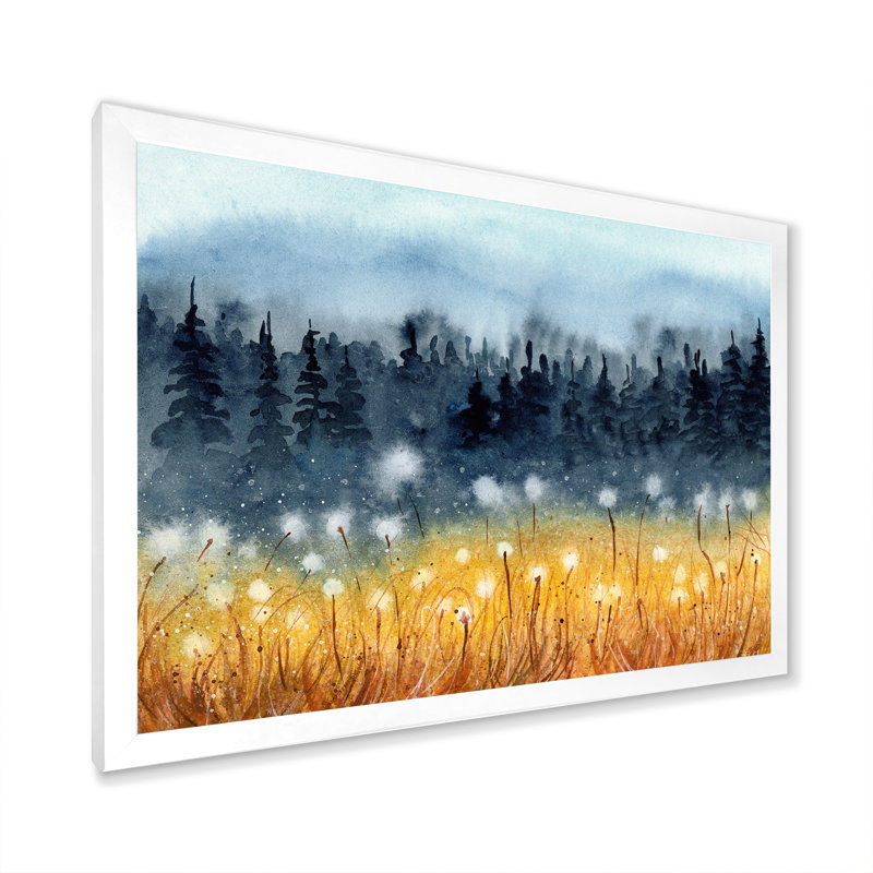 Paysage avec un champ de blé jaune - reproduction sur toile, H 30 po x l 40 po, Cadre photo blanc