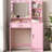 Bedroom Dressing Table With Adjustable Lights - Three Levels Of Cabinets, Particle Board Vanity Desk For Bedroom, Lights, Large Shelf And Drawer Storage, White