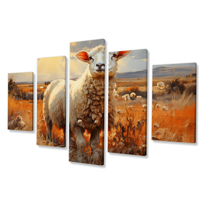  «Sheep In Sunlight I - Décoration murale animaux - 5 panneaux