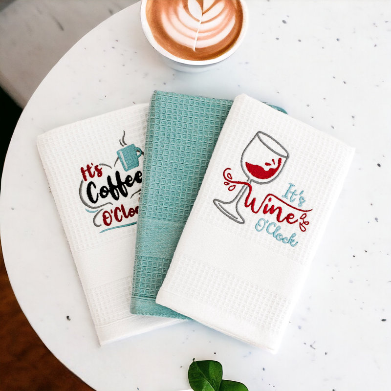 Coffee & Wine O'Clock Kitchen Towels, Set of 3