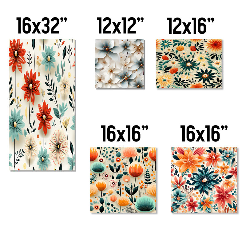 Carnesville - ensemble de 5 impressions murales florales, Toile tendue