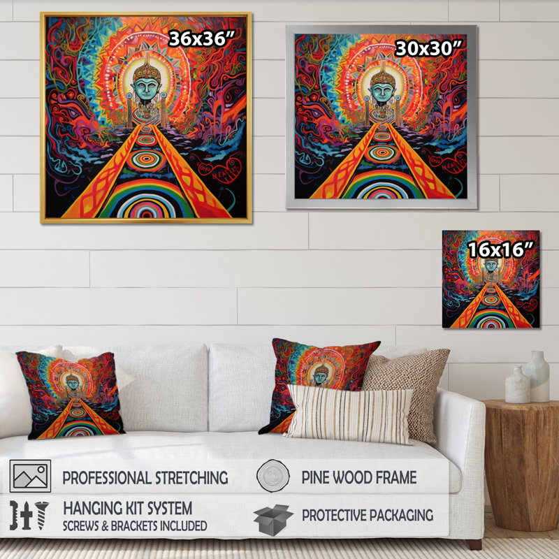 «Buddha Street Art the Obstacle Is the Path», reproduction sur toile, Cadre simple argenté, H 36 po x l 36 po x P 1,5 po