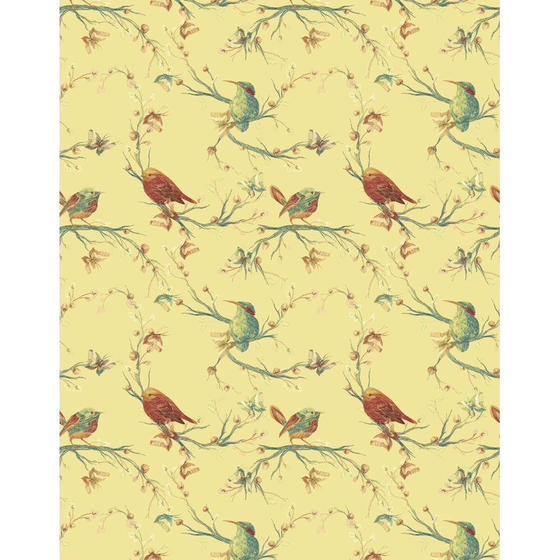 Bird Floral Wallpaper, Yellow