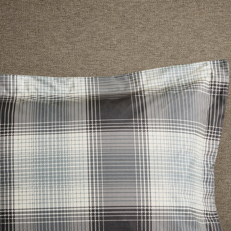 Édredon pour lit double / grand lit - Pour toutes les saisons, imprimé écossais gris et deux taies décoratives assorties, rembourrage en duvet synthétique 2