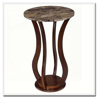 Table d'appoint ronde brune avec plateau en faux marbre