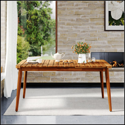 Table de salle à manger en bois d'acacia pour 6 personnes, durable et élégante pour les rassemblements de patio, de jardin et de cour