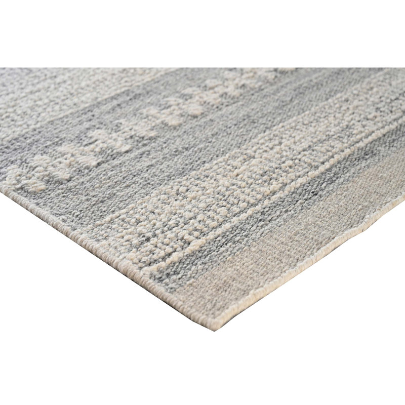 Tapis en laine noué à la main gris / ivoire, Rectangle 6 pi x 9 pi