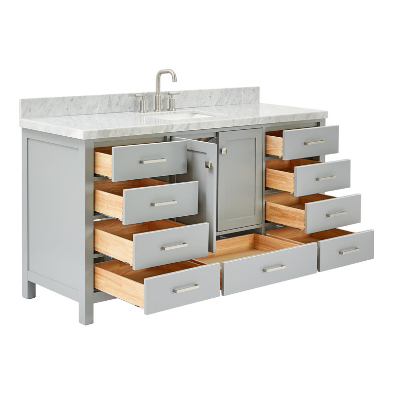 Cambridge 67'' Single Bathroom Vanity with Carrara Marble Top, Gray, Rectangular