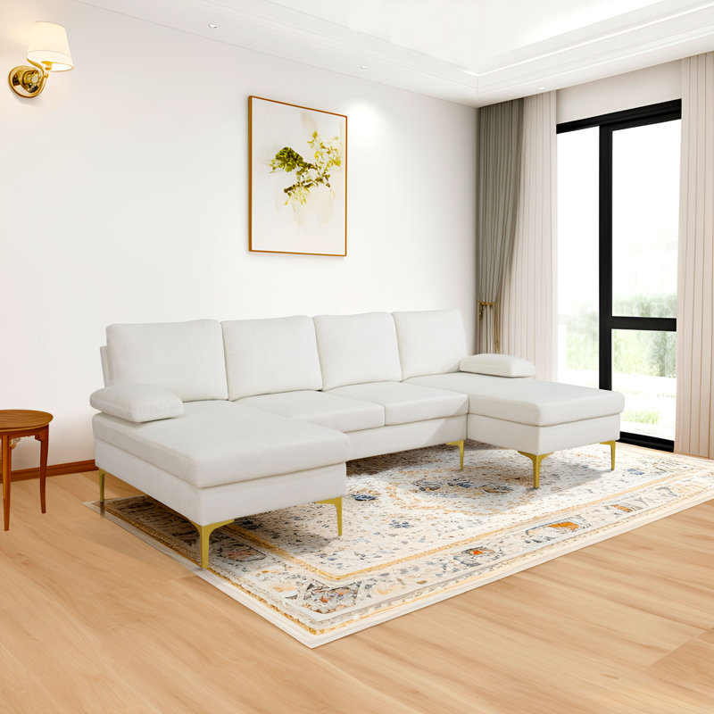 Ensemble de canapé modulaire en U 3 pièces 99,5 po de largeur, Tissu crème Oberyn