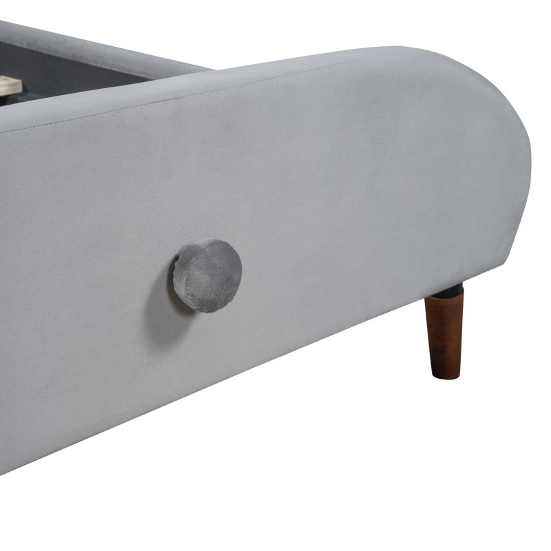 Grand lit plateforme tapissier avec tête de lit en forme de mouton, Lit simple, Gris