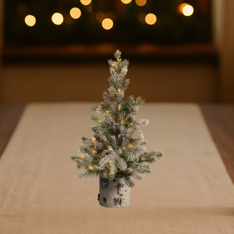 Arbre de Noël floqué artificiel en pot de bouleau décoratif