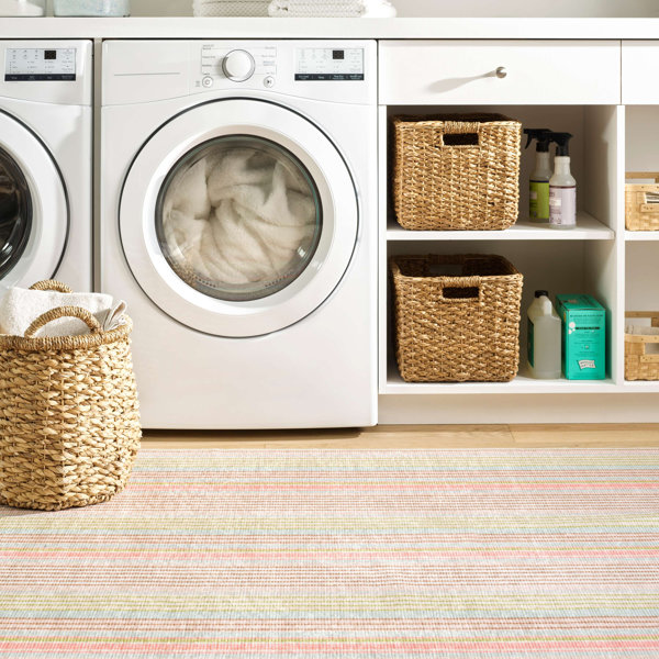 Dash and Albert Rugs Ana Ticking Aqua Machine Washable Rug | Wayfair