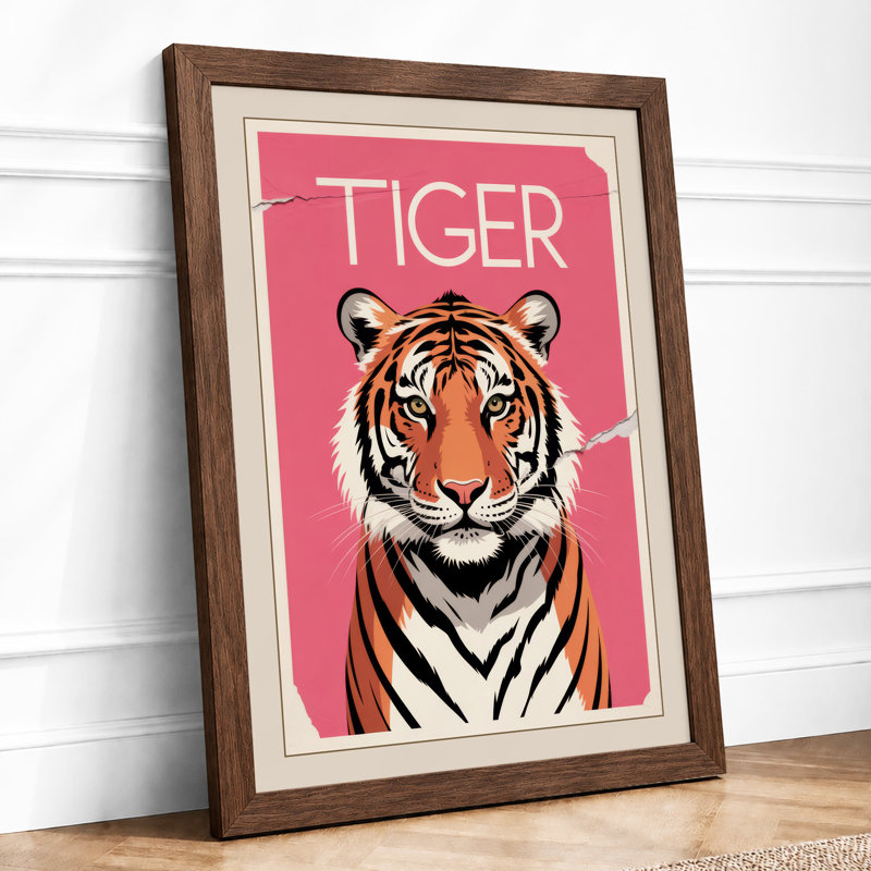 Tiger Head Icon Modern - Framed Print, A4 - 29.7 x 21.0 cm, Walnut