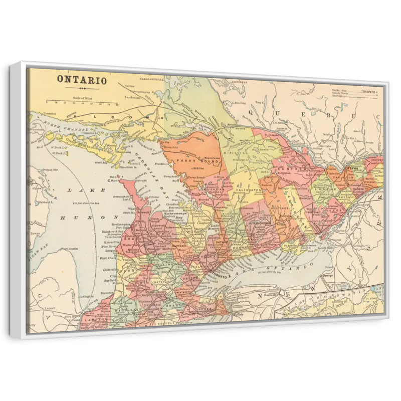 Carte de Ontario, Cadre flottant blanc, 31 po x 21 po