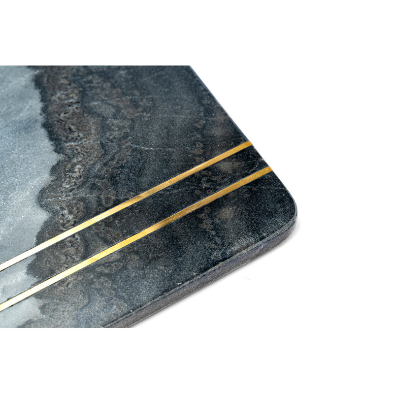 Dark Gray Marble and Brass Inlay Rectangular Pastry Board