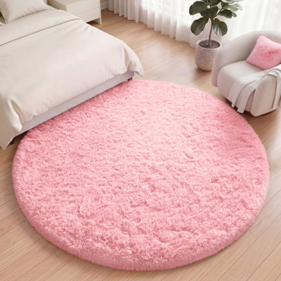 6X6 Ft Round Soft Fluffy Area Rug For Living Room Bedroom,Pink