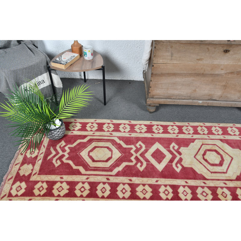 Tapis de couloir turc rétro avec motifs géométriques beiges ajoutant de l'élégance à votre décor beige / rose