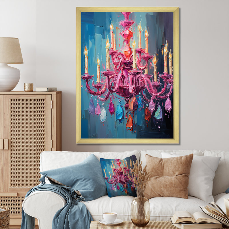 Lustre rose Pop Art Glamour - lustre, Cadre doré simple, H 20 po x l 12 po x P 1 po