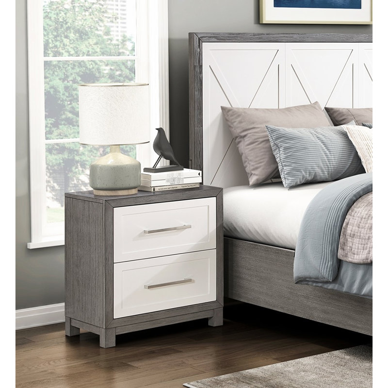 2 tables de chevet pour chambre à coucher grises et modernes - gris avec 2 tiroirs