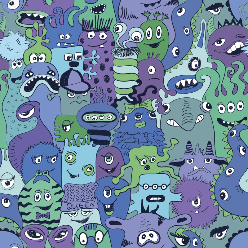 Seamless Pattern with Funny Monsters 1 Piece Wrapped Canvas Wall Art, 30cm H x 30cm W x 3.8cm D
