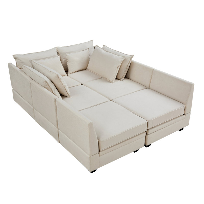 Grand canapé modulaire moderne en U, Lin beige