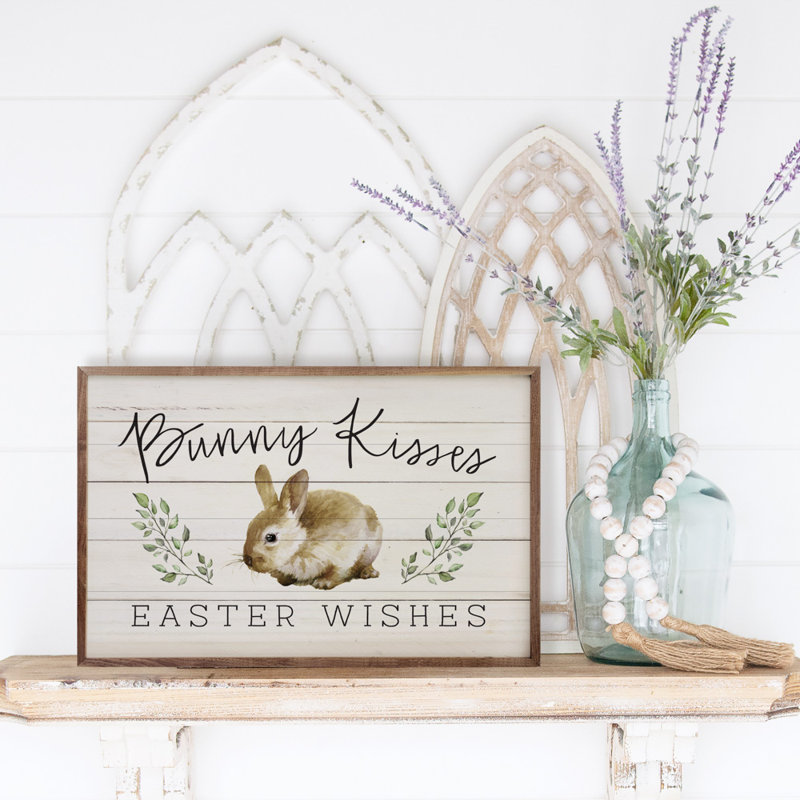 Bunny Kisses, voeux de Pâques, verdure, blanchi, H 24 po x l 36 po x P 1 po