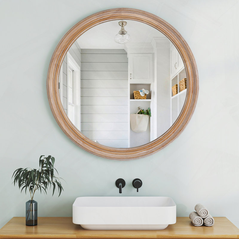 Miroir mural encadré en bois, Naturel, 23,62 po x 23,62 po