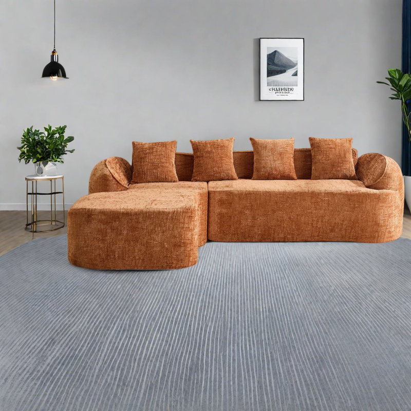 Canapés confortables en chenille orange en forme de L pour les espaces de vie modernes