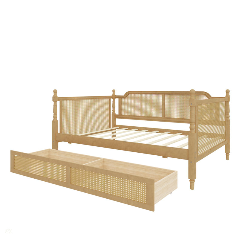 Lit de jour en rotin de style traditionnel avec 2 tiroirs pour un espace limité, chambre d'amis, aucun sommier nécessaire