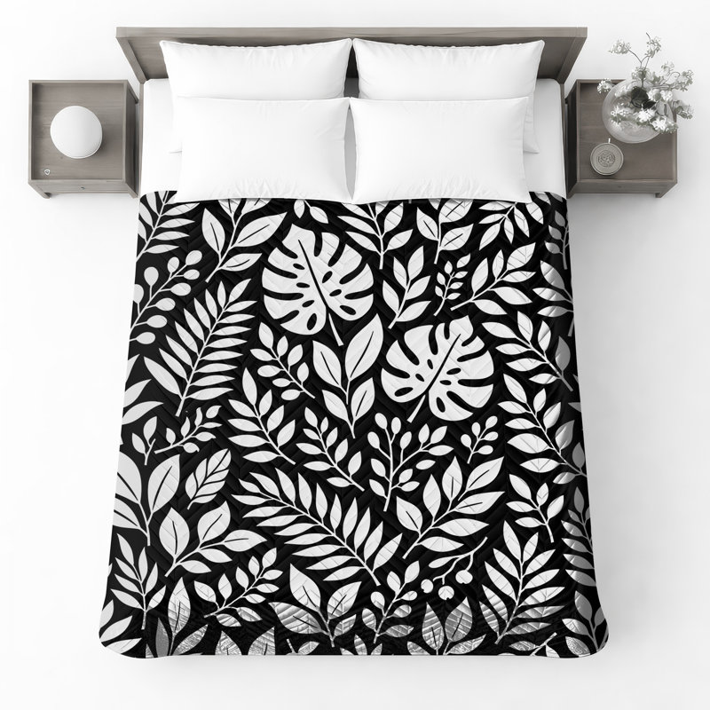Couvre-lit matelassé à motif de feuilles de palmier Monstera toutes tailles, Full / Double
