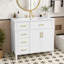 Meuble-lavabo blanc en céramique de deux pièces de 36 pouces avec tiroirs rabattables et quatre tablettes en bois de pin.