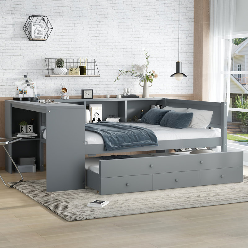 Lit de jour avec couchette, Gris, Complet/Double