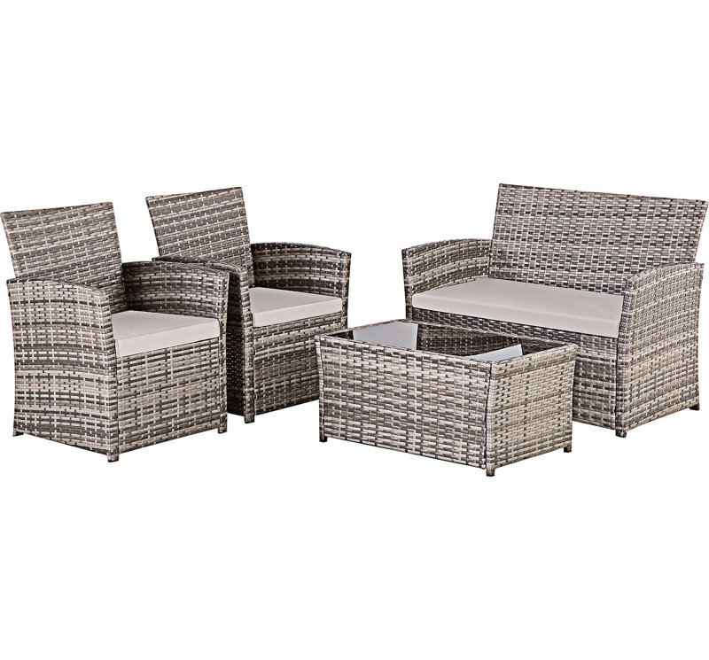 Ensemble de canapés modulaires d'extérieur 4 pièces, Coussin brun clair / structure grise