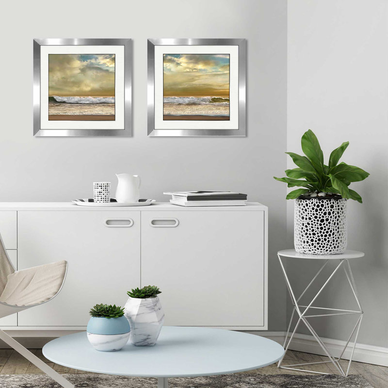 « soirée wave », ensemble de 2 reproductions de peintures à l’acrylique encadrées, H 16,5 po x l 33 po x P 1 po, Blanc mat