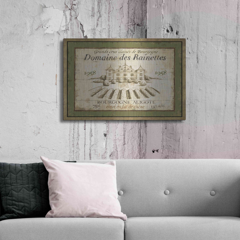 «Luxury Wine Label III» par Daphne Brissonet, art mural en métal Luxe, H 24 po x l 36 po