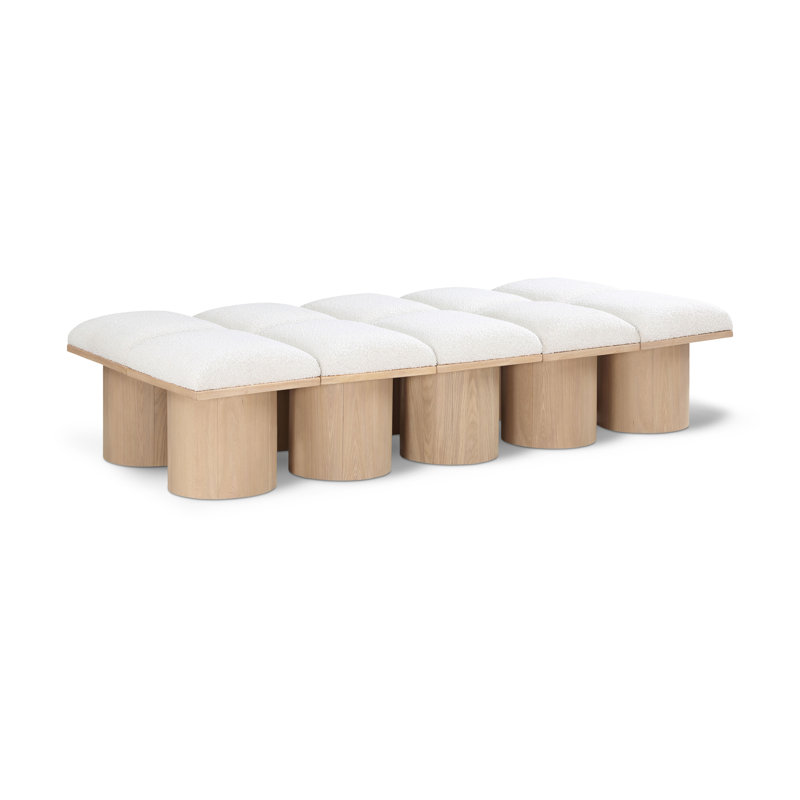 Banc rembourré Husnan, H 17,5 po x l 77,5 po x P 36 po, Naturel, Tissu crème bouclé