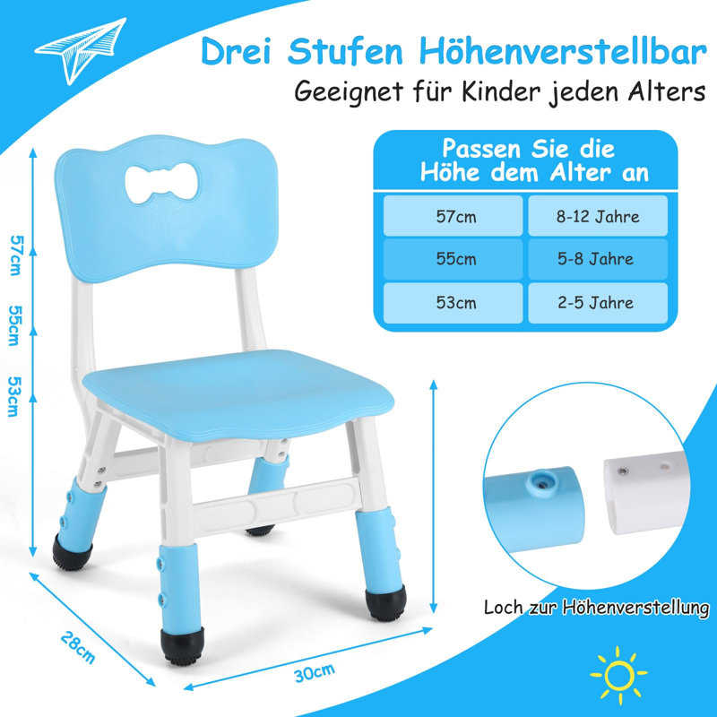 2 X Plastic Children's Desk Chair, Height Adjustable, Children's Chairs With Backrest Up To 100 Kg Load Capacity, Children's Chair From 2 Years, Children's Furniture For Children's Room, School
