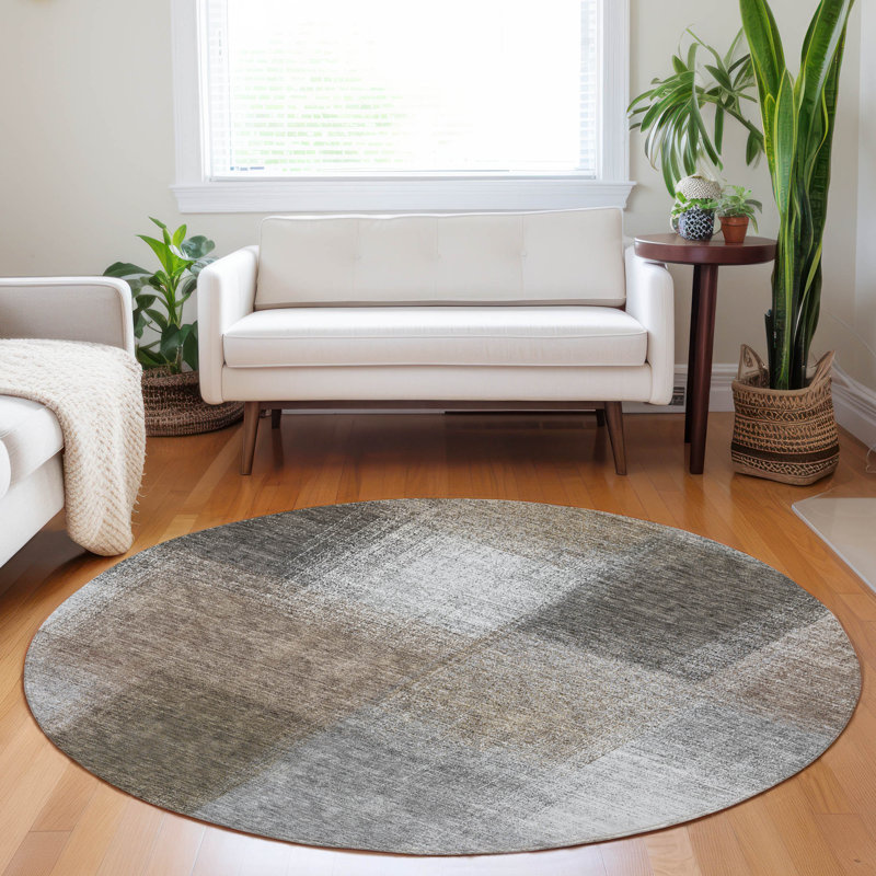Premium Machine Washable Tweedy Silver Rug, Round 8'