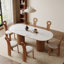 Table de salle à manger ovale moderne avec dessus en pierre et piètement en bois massif, idéale pour la cuisine et la salle à manger. Table rectangulaire pour 6 personnes.-958525168-953297698-929666107