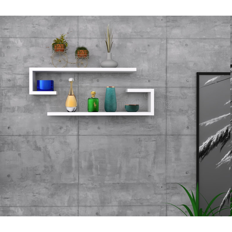 Tablette murale moderne (2 pièces), blanche, 23,6 po x 5,9 po x 7,7 po | 100% panneau de particules enduit de mélamine, épaisseur: 0,7 pouce | Conception peu encombrante, fixation murale facile, parfaite pour la décoration intérieure contemporaine