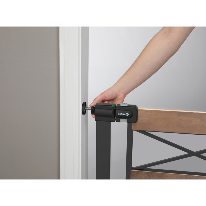 Adjustable Rustic Brown Solid Wood and Black Metal Safety Gate