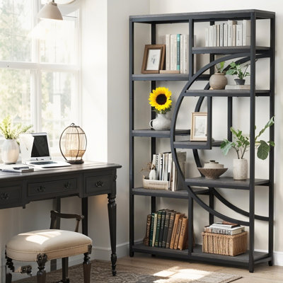 69" Geometric Bookcase with 9 Open Shelves