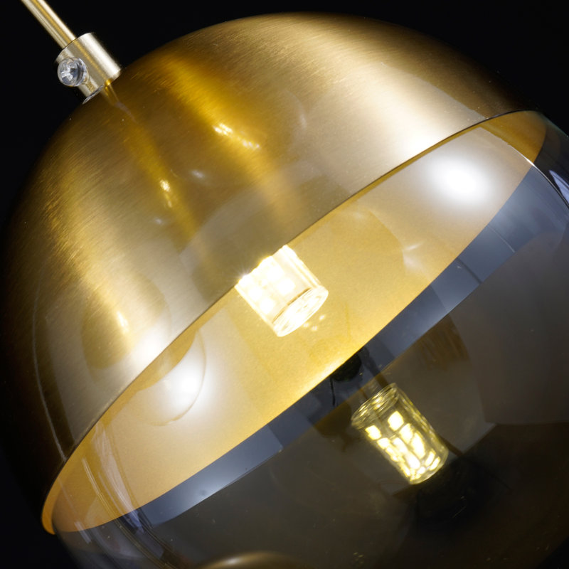 Lustre en forme de globe à 5 lumières à intensité variable avec fini or brossé