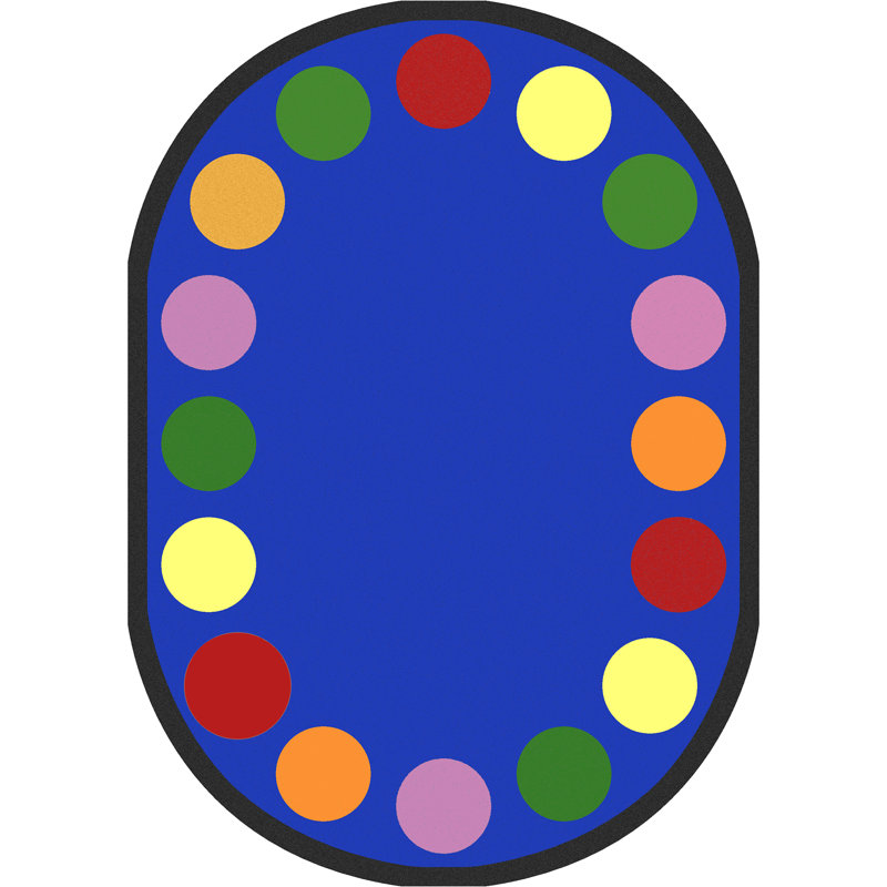 Tapis bleu éducatif touffeté à pois, Ovale 7 pi 8 po x 10 pi 9 po