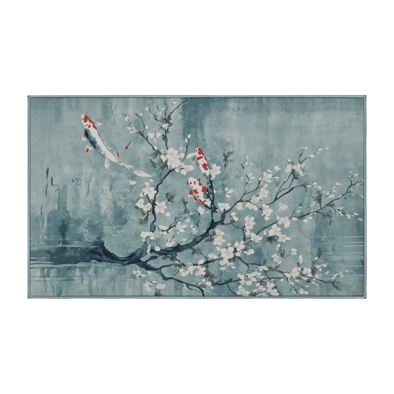 Machine Washable Blue Area Rug, Runner 2' x 4'