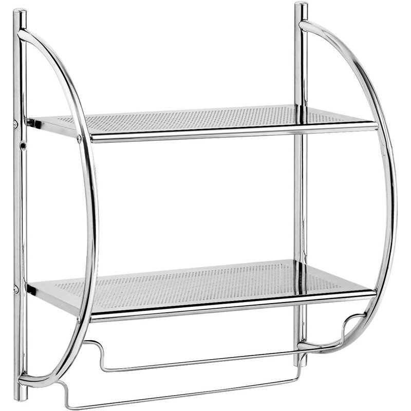 Wall Mounted Bathroom Shelf With Towel Bars - 2 Tier Rustproof Chrome Storage Shelf For Bathroom, Laundry Room Or Garden - Space Saving Design With Durable Metal Construction