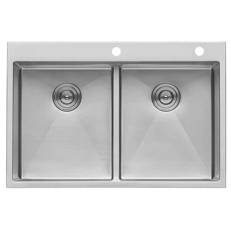 Tirana 33" L x 22" W Double Basin Drop-In Kitchen Sink with Basket Strainer