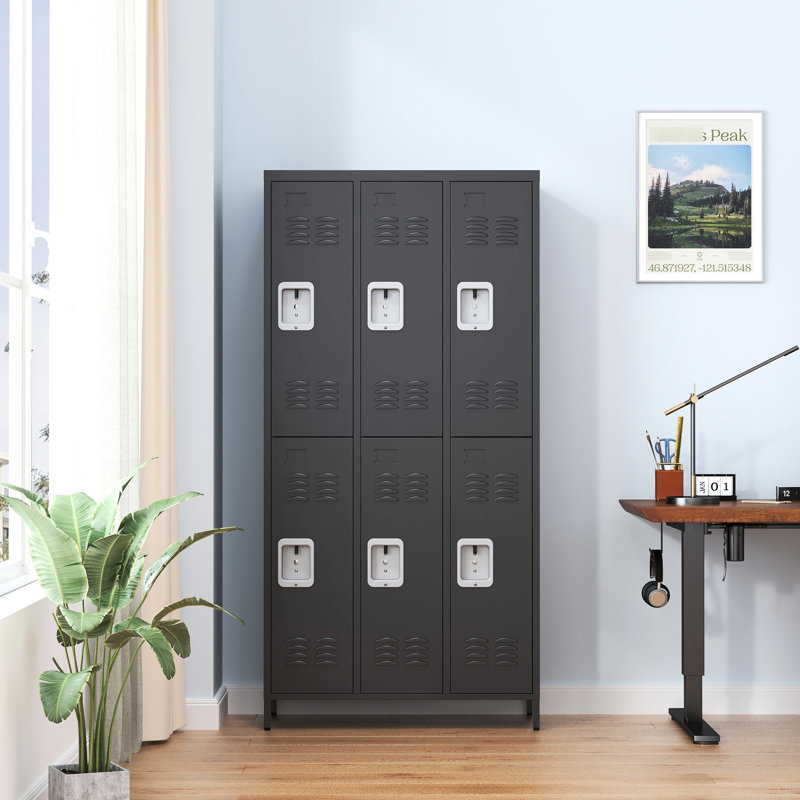 Casiers en métal 72 po avec serrure de 72 po, armoire à 6 portes pour divers besoins, casiers noirs, espace de rangement suffisant pour les employés, différents espaces convenables,