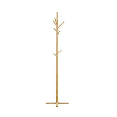 Solid Wood Coat Rack Stand with 9 Hooks, 3-Tier Freestanding Hat and Coat Hanger for Entryway, Natural Finish