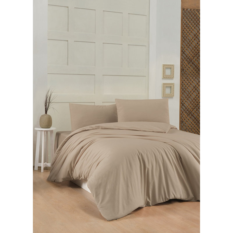 100% Cotton Ranforce Single Quilt Cover Set, Beige, Duvet Cover 55.1 x 78.7 inches & Pillowcase 23.6 x 23.6 inches | 155 Thread Count, Button Closure for Duvet, Envelope Closure for Pillowcase, Machine Washable